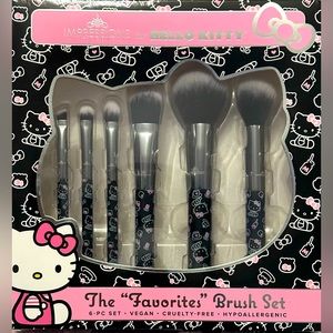 Hello Kitty The “Favorites” Brush Set! 6pc Black with White/Pink Makeup brushes!